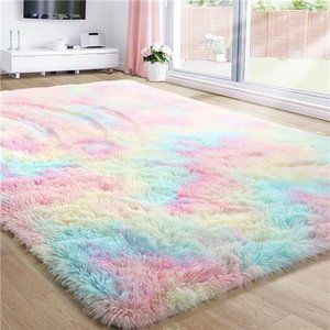 Rainbow Fluffy 5x8 Rug Girls Bedroom Room Decor, Shag Carpet for Nursery